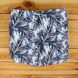 Dip Swim‎ Trunks w/Liner Mens XL Blue White Leaves UPF 50 Pockets Drawstring NWT